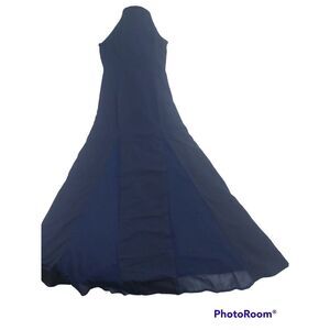 Tobi Dk.Blue Long Backless Dress Spaghetti Straps Partial Sheer Skirt‎ M